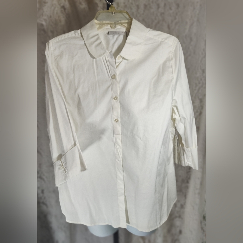 Kim Rogers White Button Down Shirt Cotton Spandex